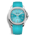 Montre Seiko Mod Aquanaut Bleu Tiffany équipée du mouvement automatique Seiko NH35, dotée d’un cadran bleu clair/turquoise à motif et d’un bracelet caoutchouc bleu clair assorti, inspirée d’un design horloger emblématique.