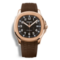 Montre Seiko Mod Aquanaut Or Rose équipée du mouvement automatique Seiko NH35, avec un cadran marron texturé, un boîtier en or rose et un bracelet en caoutchouc marron assorti pour une esthétique chaleureuse et élégante.