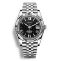 Montre Seiko Mod Datejust Chiffres Romains avec cadran noir, affichage de la date, bracelet jubilé et boîtier en acier inoxydable équipée du mouvement automatique Seiko NH35