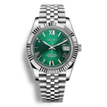 Montre SeikoMod Datejust Chiffres Romains avec cadran vert, bracelet jubilé et boîtier en acier inoxydable équipée du mouvement automatique Seiko NH35