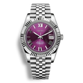 Montre Seiko Mod Datejust Chiffres Romains avec cadran violet magenta, bracelet jubilé et boîtier en acier inoxydable équipée du mouvement automatique Seiko NH35