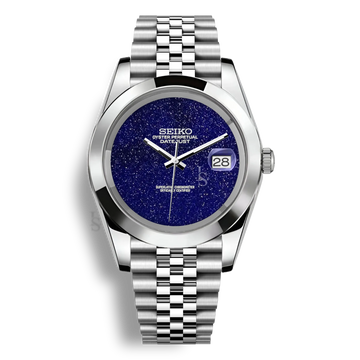 Montre Seiko Mod Datejust Galaxy lisse avec cadran bleu Galaxie, mouvement automatique Seiko NH35 et boîtier en acier inoxydable 316L