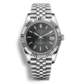 Montre Seiko Mod Datejust gris en acier inoxydable 316L avec mouvement automatique Seiko NH35, verre saphir et cadran luminescent