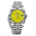 Montre Seiko Mod Datejust jaune en acier inoxydable 316L avec mouvement automatique Seiko NH35, verre saphir et cadran luminescent