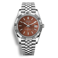 Montre Seiko Mod Datejust marron en acier inoxydable 316L avec mouvement automatique Seiko NH35, verre saphir et cadran luminescent
