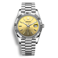 Montre Seiko Mod Datejust Sunburst cadran jaune avec indexes or jaune, boitier en acier inoxydable 316L avec mouvement automatique Seiko NH35, verre saphir et cadran luminescent