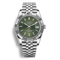 Montre Seiko Mod Datejust vert olive en acier inoxydable 316L avec mouvement automatique Seiko NH35, verre saphir et cadran luminescent