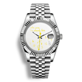 Montre Seiko Mod Datejust Who Cares I’m Already Late avec cadran aux inscriptions jaunes et trotteuse éclair jaune