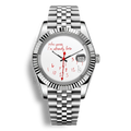 Montre Seiko Mod Datejust Who Cares I’m Already Late avec cadran aux inscriptions rouges et trotteuse éclair rouge, boîtier en acier inoxydable