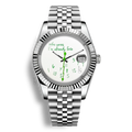 Montre Seiko Mod Datejust Who Cares I’m Already Late avec cadran aux inscriptions vertes et trotteuse éclair verte, mouvement automatique