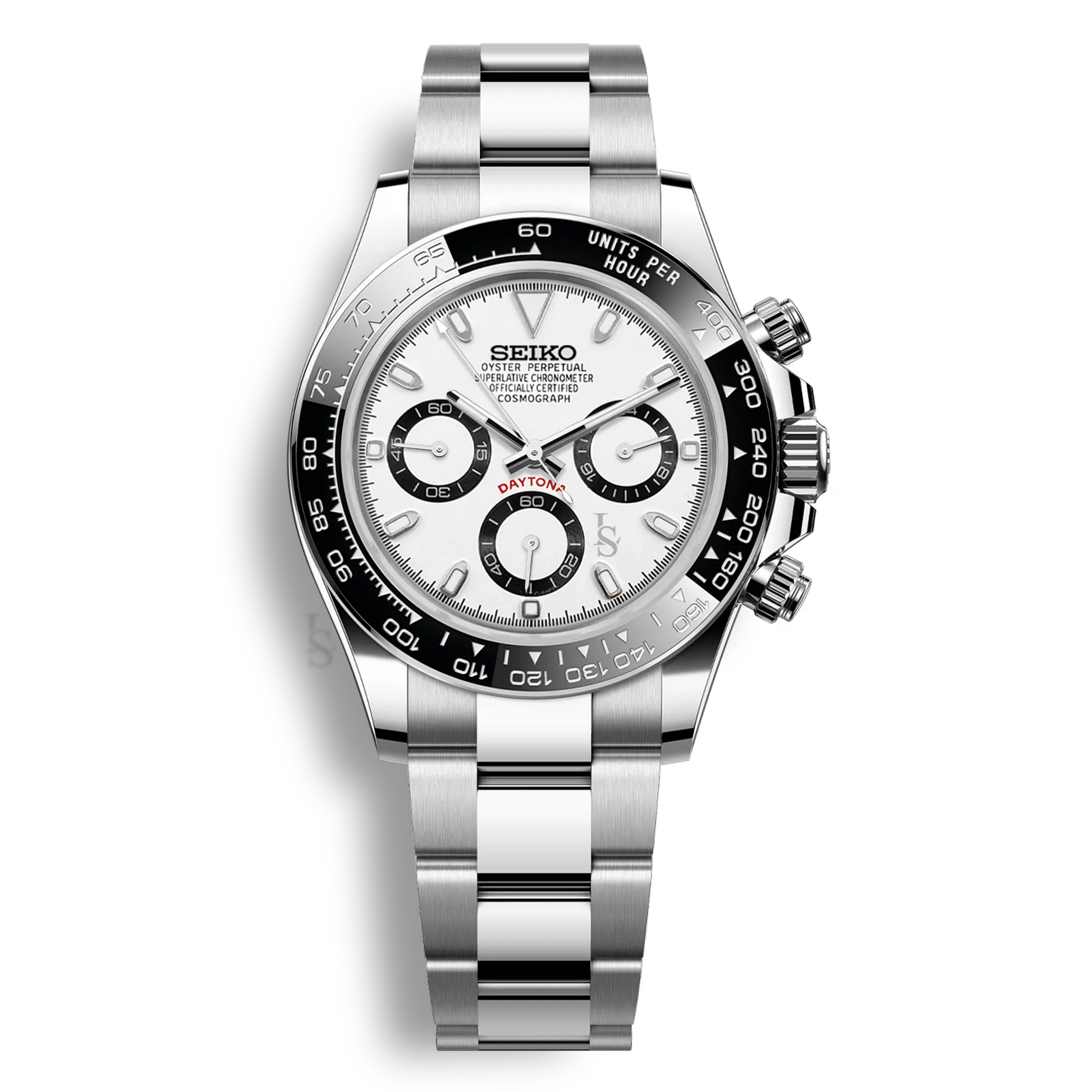 Seiko Mod Daytona cadran panda blanc et noir chronographe mouvement Seiko VK63