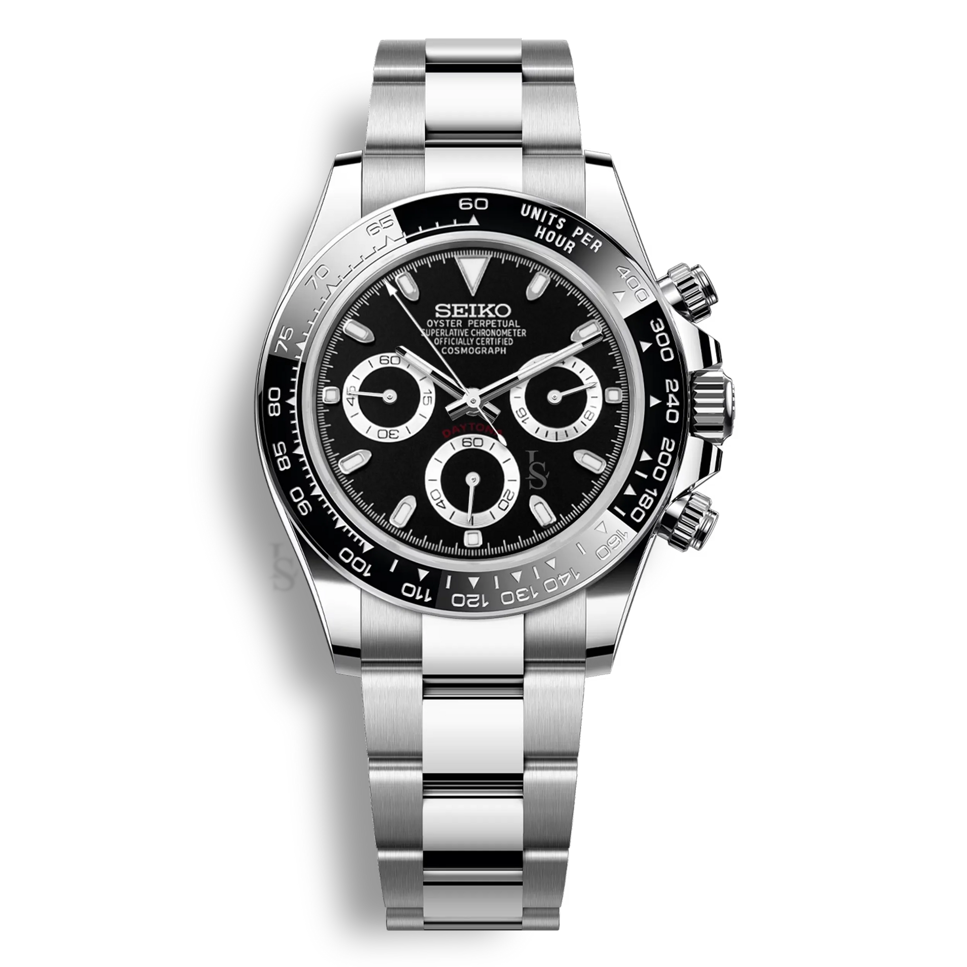 Seiko Mod Daytona cadran reverse panda noir et blanc chronographe mouvement Seiko VK63