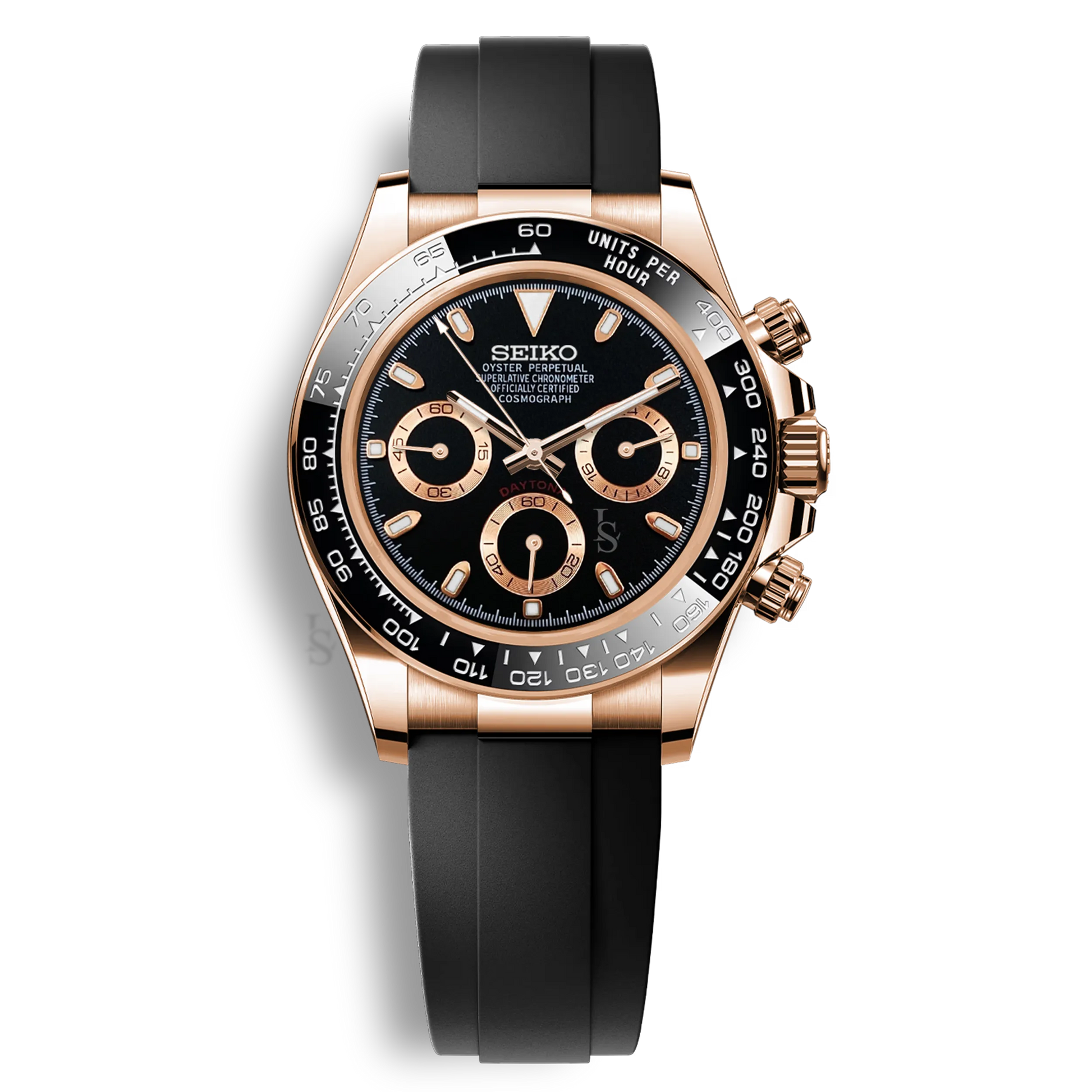 Seiko Mod Daytona or rose cadran panda blanc et noir chronographe Seiko VK63