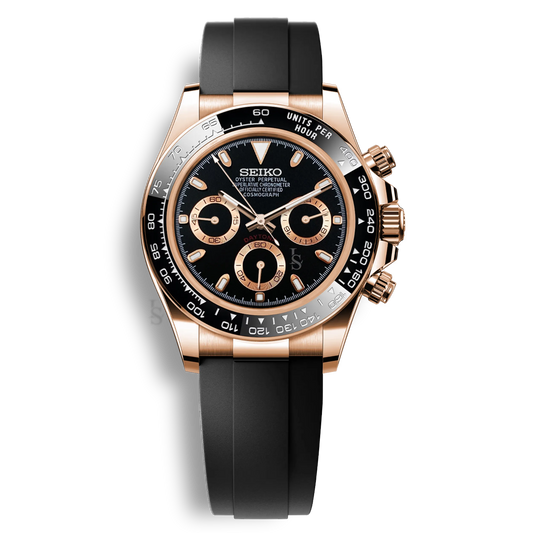Seiko Mod Daytona or rose cadran panda blanc et noir chronographe Seiko VK63