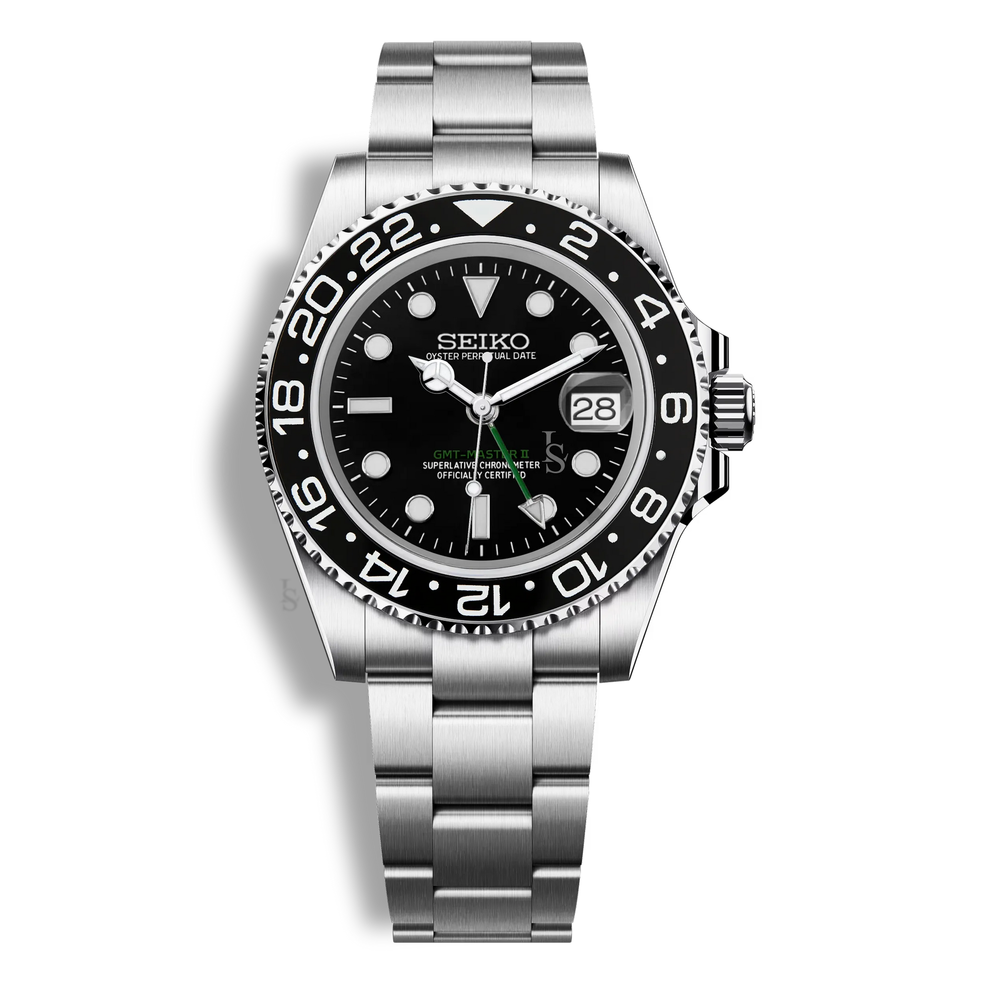 Montre Seiko Mod GMT Master II noire, mouvement automatique NH34, boîtier en acier 316L