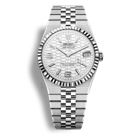 Montre Seiko Mod Land Dweller cadran blanc, bracelet Flat Jubilee poli-brossé et boîtier en acier inoxydable 39,5mm