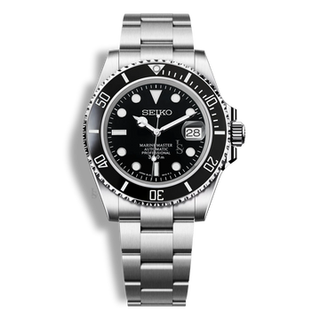 Montre Seiko Mod Marine Master noire, cadran luminescent, fond de boîtier transparent et mouvement automatique Seiko NH35