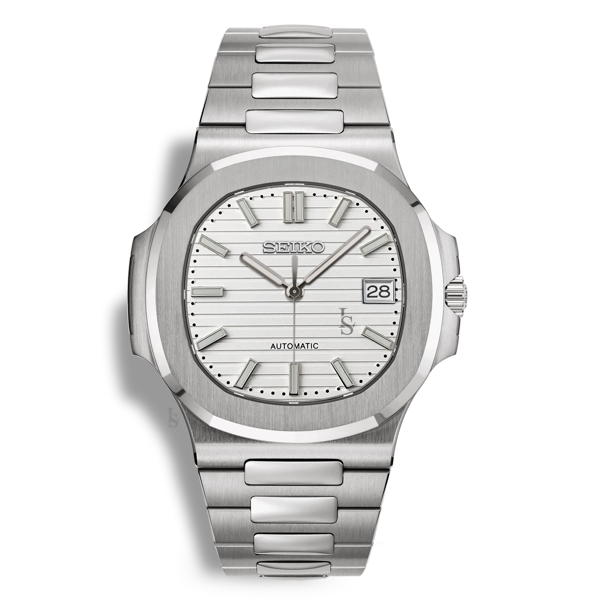 Montre Seiko Mod Nautilus blanche avec boîtier 41mm en acier inoxydable 316L et verre saphir inrayable