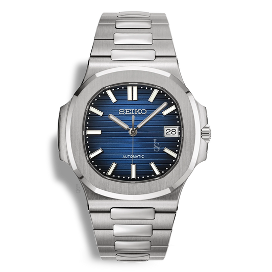 Montre Seiko Mod Nautilus bleu marine en acier inoxydable 316L, boîtier 41mm, mouvement automatique Seiko NH35