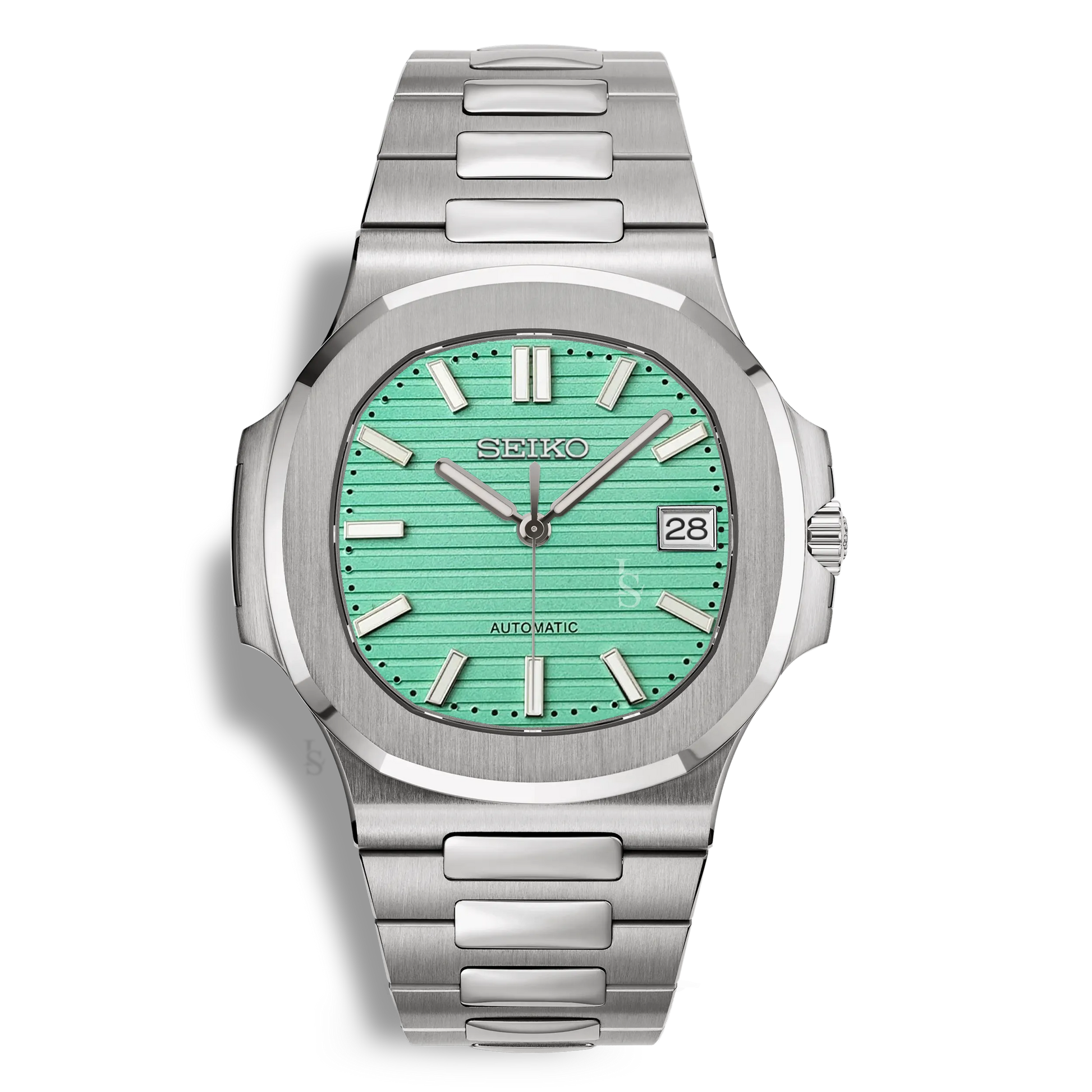 Montre Seiko Mod Nautilus bleu Tiffany, boîtier 41mm en acier inoxydable 316L et fond transparent