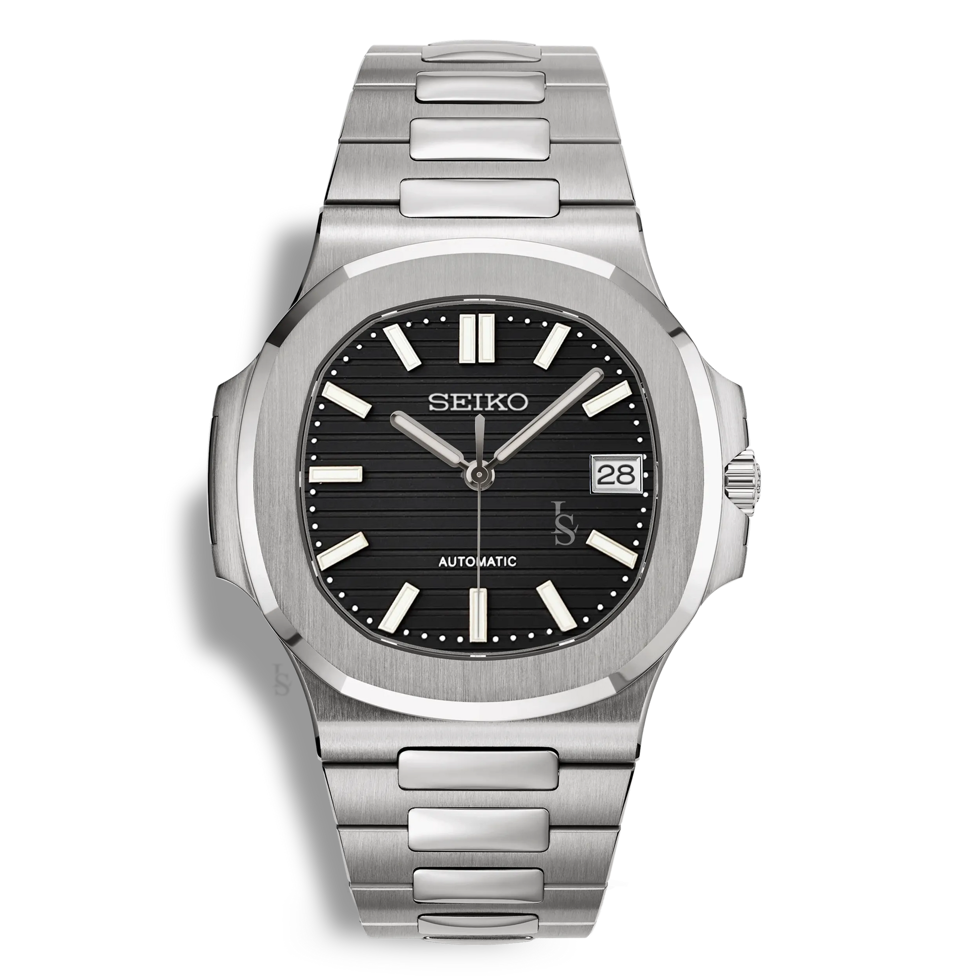 Montre Seiko Mod Nautilus noire avec boîtier 41mm, verre saphir inrayable et mouvement Seiko NH35