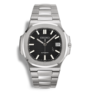 Montre Seiko Mod Nautilus noire avec boîtier 41mm, verre saphir inrayable et mouvement Seiko NH35