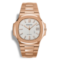 Montre Seiko Mod Nautilus Or Rose avec cadran blanc, mouvement NH35, fond transparent et finition acier poli.