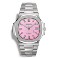 Montre Seiko Mod Nautilus rose avec bracelet intégré en acier inoxydable 316L et fond transparent