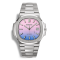 Montre Seiko Mod Nautilus cadran rose et violet, équipée d’un mouvement automatique Seiko NH35 et d’un cadran luminescent