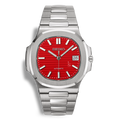 Montre Seiko Mod Nautilus rouge en acier inoxydable 316L avec cadran et aiguilles luminescents