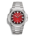 Montre Seiko Mod Nautilus cadran rouge et noir, boîtier 41mm, verre saphir et mouvement automatique Seiko NH35