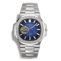 Montre SeikoMod Nautilus Skeleton cadran bleu marine, mouvement NH38, bracelet acier poli-brossé intégré