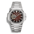 Montre SeikoMod Nautilus Skeleton cadran marron, squelette avec mouvement automatique Seiko NH38, bracelet acier poli-brossé