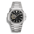Montre SeikoMod Nautilus Skeleton cadran noir, mouvement NH38 apparent, bracelet acier intégré