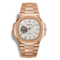 Montre Seiko Mod Nautilus Skeleton Or Rose mouvement automatique NH38 avec cadran blanc cœur ouvert squelette et bracelet intégré en or rose