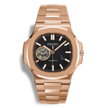 Montre Seiko Mod Nautilus Skeleton Or Rose mouvement automatique NH38 avec cadran noir cœur ouvert squelette et bracelet intégré en or rose