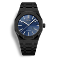 Montre SeikoMod Royal Oak Frosted Metal Noir cadran bleu avec finition givrée et mouvement Seiko NH35 fiable