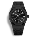 Montre SeikoMod Royal Oak Frosted Metal Noir cadran noir avec finition métal givré et mouvement automatique Seiko