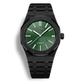 Montre SeikoMod Royal Oak Frosted Metal Noir cadran vert avec boîtier en acier 316L frosted metal et cadran tapisserie