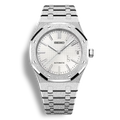 Montre SeikoMod Royal Oak Frosted Metal cadran blanc avec finition métal givré et mouvement automatique Seiko