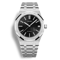 Montre SeikoMod Royal Oak Frosted Metal cadran noir avec boîtier acier 41mm et lunette octogonale