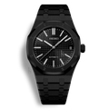 Montre Seiko Mod Royal Oak Noir Complet avec cadran noir équipée du mouvement automatique Seiko NH35 avec un boîtier et bracelet en acier noir inoxydable