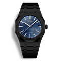 Montre Seiko Mod Royal Oak Noir avec cadran bleu marine équipée du mouvement automatique Seiko NH35 avec un boîtier et bracelet en acier noir inoxydable
