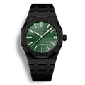 Montre Seiko Mod Royal Oak Noir avec cadran vert équipée du mouvement automatique Seiko NH35 avec un boîtier et bracelet en acier noir inoxydable