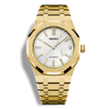Montre Seiko Mod Royal Oak Or Jaune avec cadran blanc, montre automatique élégante inspirée Audemars Piguet, boîtier acier or rose 41mm, bracelet intégré