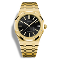Montre Seiko Mod Royal Oak Or Jaune avec cadran Noir, montre automatique au mouvement Seiko NH35, boîtier acier or rose 41mm, bracelet intégré