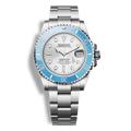 Montre Seiko Mod Submariner lunette bleue clair et cadran blanc, cadran lumineux et mouvement automatique Seiko NH35
