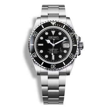 Montre Seiko Mod Submariner noire avec lunette en céramique noire 40mm en acier inoxydable 316L et mouvement automatique Seiko NH35