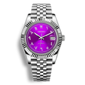 SeikoMod Arabic Dial Magenta Heritage – Montre automatique équipée du mouvement NH35 avec un cadran magenta iconique à chiffres arabes et bracelet et boitier datejust en acier robuste