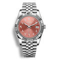 SeikoMod Arabic Dial Bleu Heritage – Montre automatique équipée du mouvement NH35 avec un cadran rose clair à chiffres arabes et bracelet et boitier datejust en acier inoxydable